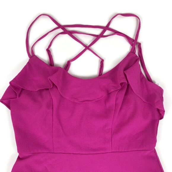 B. Darlin Strappy Mini Shift Dress Juniors Size 5/6 Pink Ruffle Trim Zip Party - Picture 2 of 8